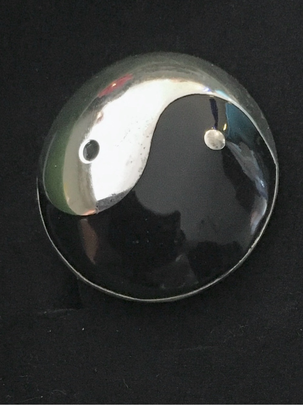 Vintage 80’s Sterling Silver Black Enamel Yin Yang Pin or Pendant